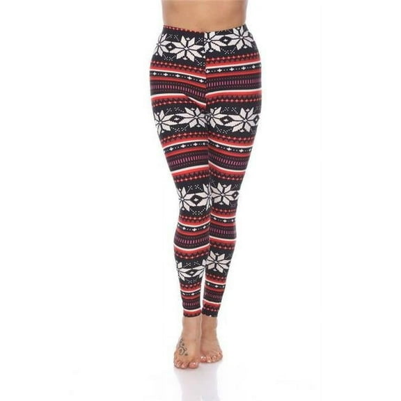 Womens Fits Most Printed Leggings, Black, Red & White - One Size