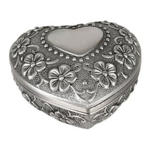Yesbay Gift Box Compact Decorative Heart-shaped Romantic Women Jewelry Case for Valentine's Day,Silver