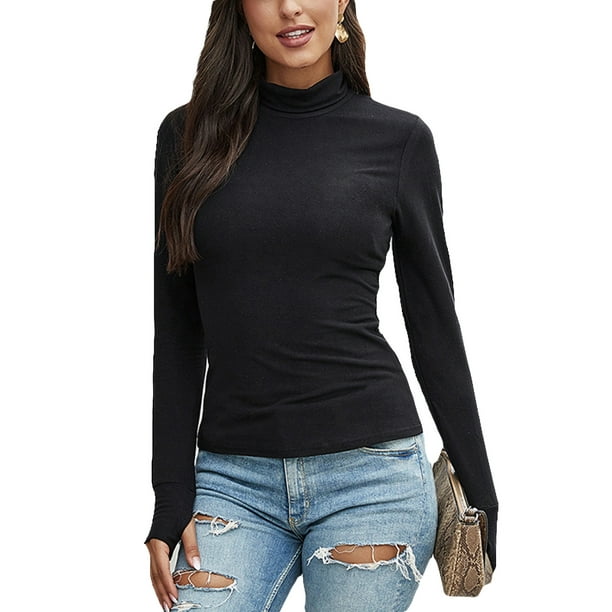 Amavo Women Fall Winter High Collar T Shirts For Sports Fashion Long Sleeve Basic Tee Turtleneck Tops Slim Fit T Shirt Casual Women Stretchy Tight Shirt Thin Shirts Walmart Com Walmart Com