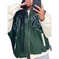 thumbnail image 2 of TheFound Women Loose Zip Up Jackets, Long Sleeve Letter Embroidery Coat, 2 of 9