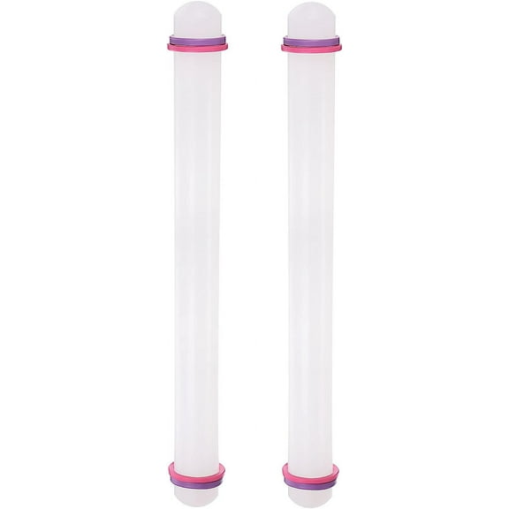 2pcs Fondant Rolling Pin 20 Inch x 1.38 Inch Adjustable Guide Rings Non-Stick PP Plastic Fondant Roller Dough Roller Kitchen Decorating Tools for Cookie Pastry Pizza Clay
