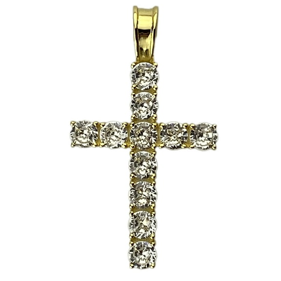Men's Real Solid 925 Sterling Silver w/Gold Finish Tennis Cross Hip Hop Pendant 1.75" inch