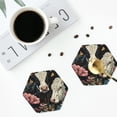 thumbnail image 4 of Honeii Vintage Sunflower Cow print Leather Coaster Set of 4, ideal for safeguarding your furniture from drinks spills and effortless cleanup-Hexagon, 4 of 6