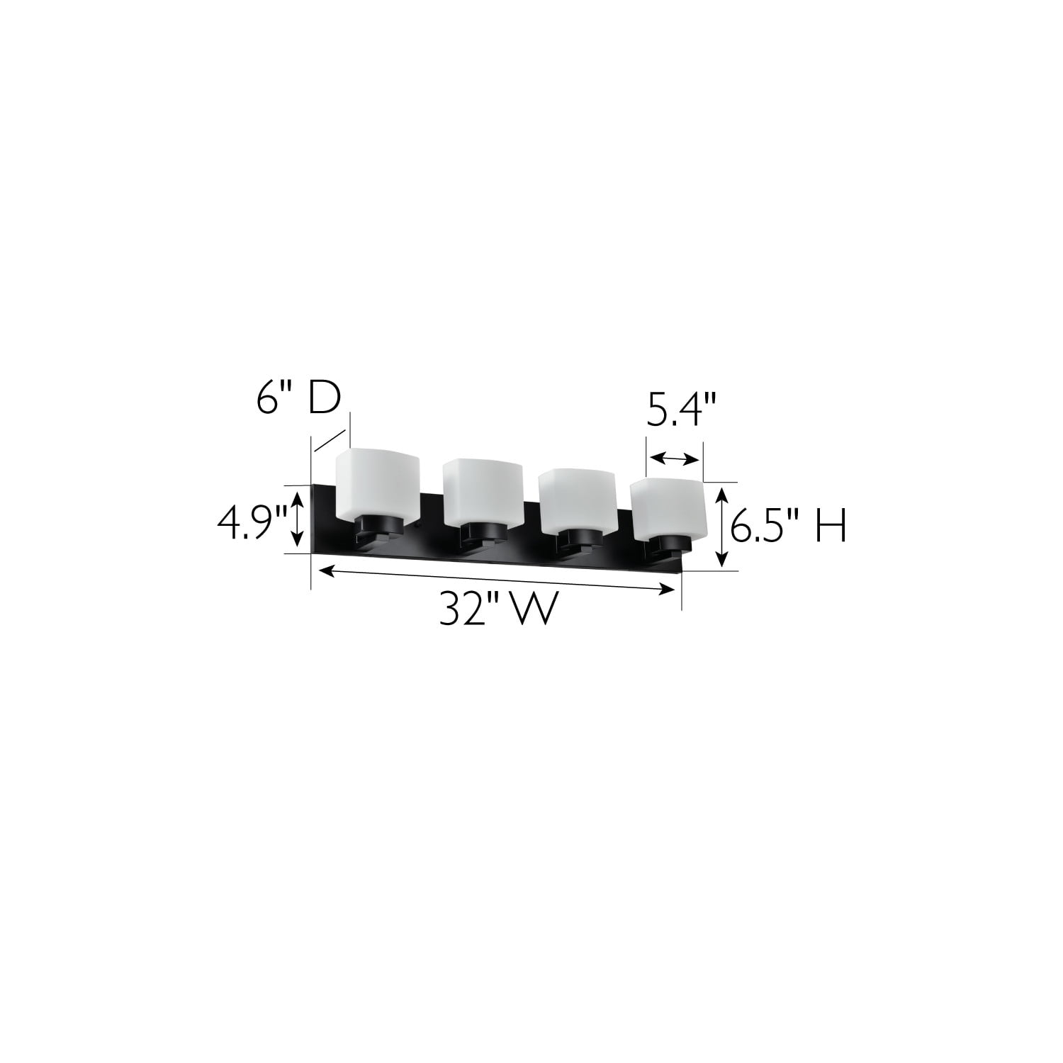 Design House Dove Creek 4-Light Dimmable Bathroom Vanity Light with Frosted Glass, Matte Black