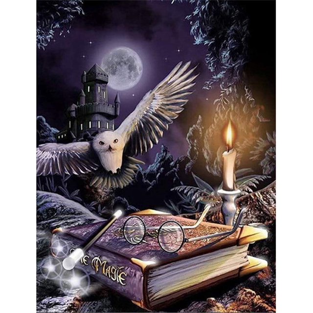 ZHAOCHENG Pintura de diamante con diamantes de imitación completo Castillo de Harry Potter Águila calva Libro mágico DIY 30 x 40 cm, Pintura de mosaico de diamantes con bordado de diamantes 5D, decora