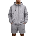 thumbnail image 2 of Hearthz Men's Track Suits Sweatsuits 2 Piece Full Zip Men UPF 50+ UV Protection Hooded Jacket and Shorts Set Quick Dry Hiking Jogging Suits Gray XXXL, 2 of 8