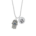 thumbnail image 2 of Delight Jewelry Silvertone Hamsa Hand with Blue Crystal Silvertone Script Initial Disc - B - Charm Necklace, 20"+3", 2 of 4