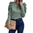 thumbnail image 4 of NFTOEIULA Women Crew Neck Buttons Puff Long Sleeve Tunic Shirt, 4 of 7