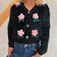 thumbnail image 3 of Womens Fuzzy Cardigan Sweater Long Sleeve Floral Cardigans Button Front Fluffy V Neck Sweaters Black, L, 3 of 5