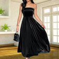 thumbnail image 6 of Stichou Women Fall Winter Strapless Velvet Off Shoulder Dress 2025 Trendy Solid Pleated Spring Flowy Dress Wedding Guest Maxi Dresses Party Club Black M, 6 of 6