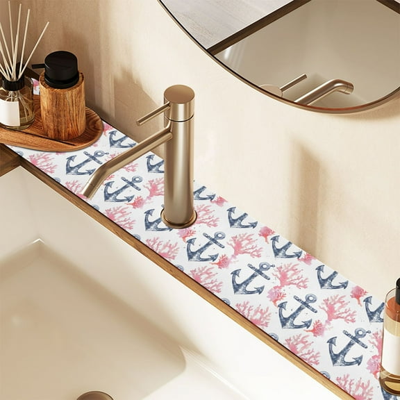 Faucet Mat for Kitchen Sink 30'' Sink Splash Guard Mat Super Absorbent Fast Drying Drain Pad Anchor and Coral 2 Pack