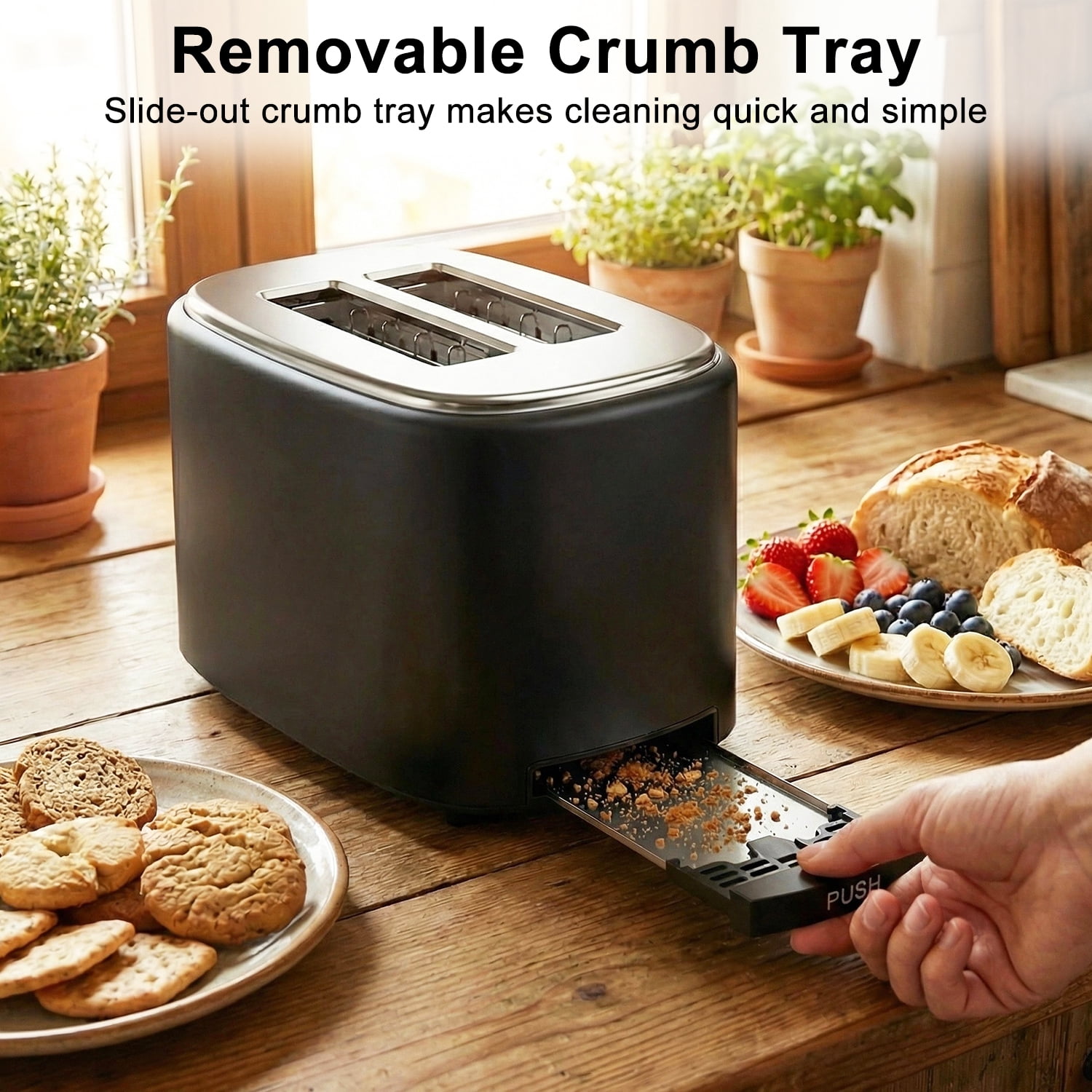 Bluebow 2-Slice Toaster, 1.5" Wide Slots, Touchscreen with 6 Bread Types & Shade Settings, Reheat, Defrost, Saved, Removable Tray, Black