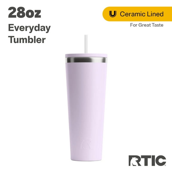 RTIC 28 oz Ceramic Lined Everyday Tumbler, Spill-Resistant Straw Lid, Dusty Lilac