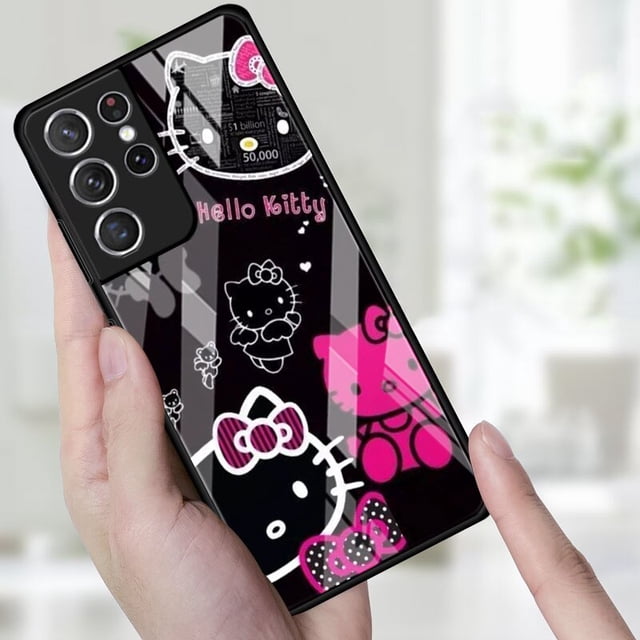 Funda de teléfono para Samsung Galaxy S22, S21, S20 Ultra FE, S10, S8, S9 Plus, S10e, Note 20, 10, 9, cubierta de vidrio templado, lindo gato de Hello Kitty zhangmengya LED