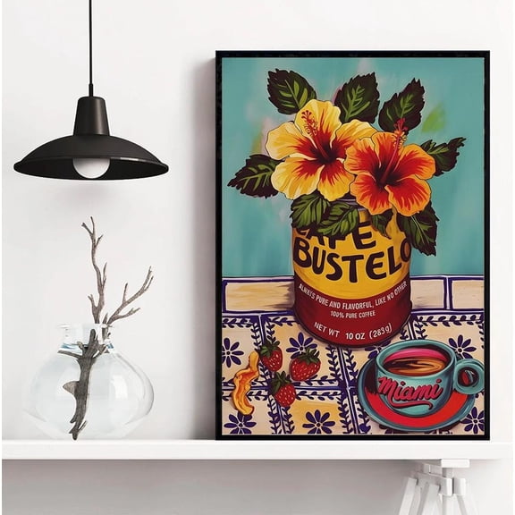 Vibrant Caffee Bustelo Floral Poster Hibiscus In Coffee Can Poster For Kitchen Or Café Spaces Poster Home Decor #1366, Unframed Poster Size 8x12