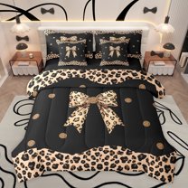 Castle Fairy Boys Girls Kawaii Bowknot Bedding Comforter Set 7pcs,Animal Leopard Print Queen Bedding Sets Super Cozy,Polka Dots Queen Sheet Sets,Luxury Bedroom Decor,Reversible