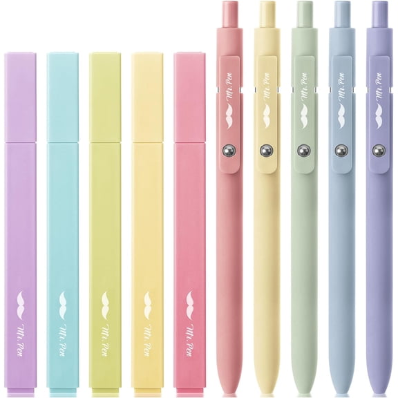 Mr. Pen- Aesthetic Highlighters and Gel Pens No Bleed, 10 Pack, Assorted Color Bible Highlighters No Bleed, Black Ink Bible Pens