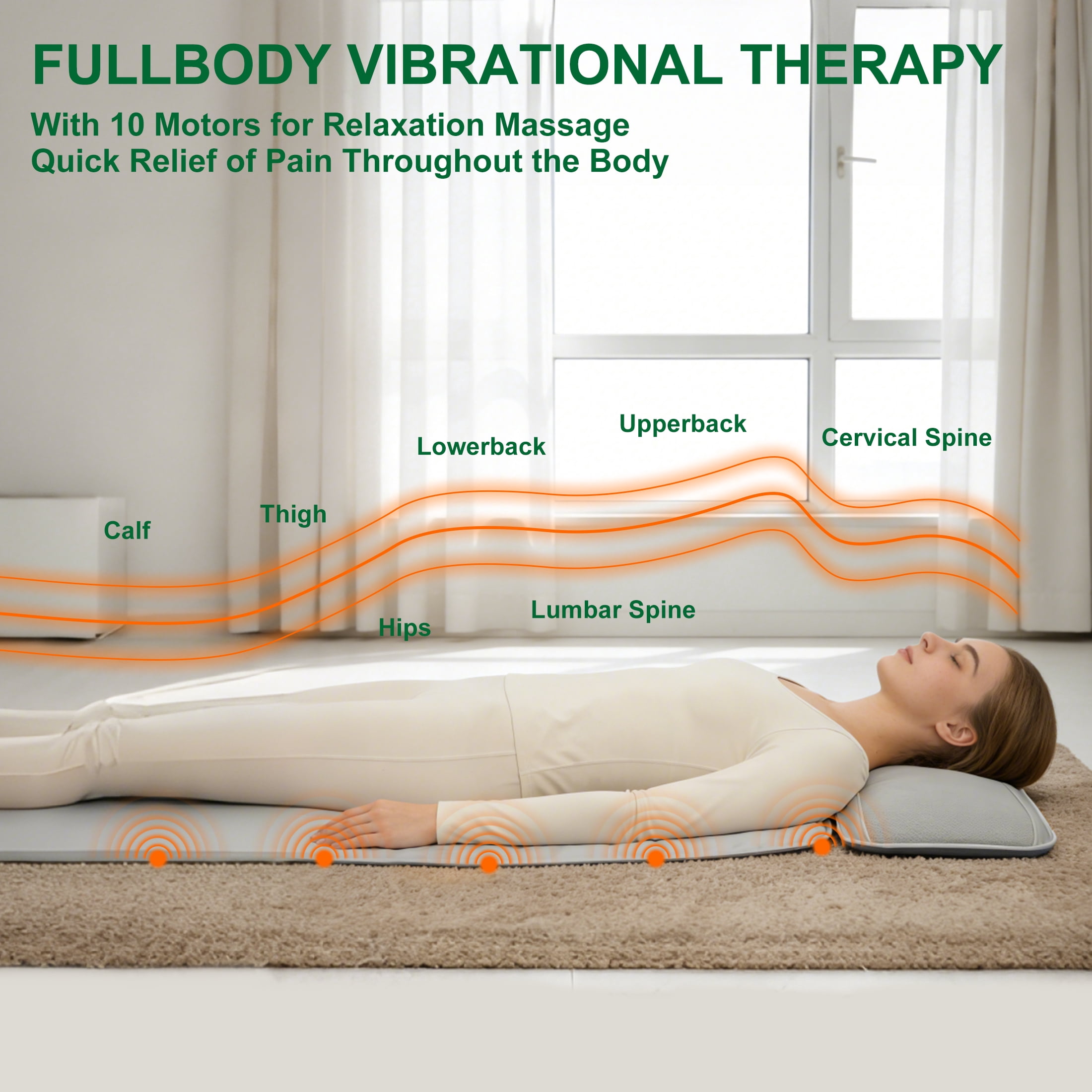 HMMSYLVA Vibrating Full Body Massage Mat with Detachable Shiatsu Neck Massager Features Remote, 9 Modes Electric Massage Pad Back Massager with Heat
