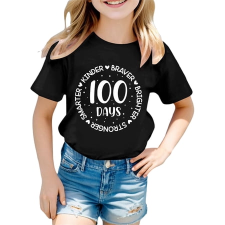 JAJAHO 100 Days Of School Shirt For Boys Girls Kindergarten School Celebration Short Sleeve T-Shirt 1-13 Years Stylish Tops