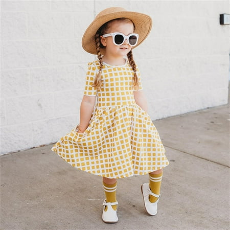 

Aayomet Flower Girl Dress Kids Toddler Baby Children Girls Summer Cotton Short Sleeve Print Dress Princess Dress Clothes Yellow 6-7 Years
