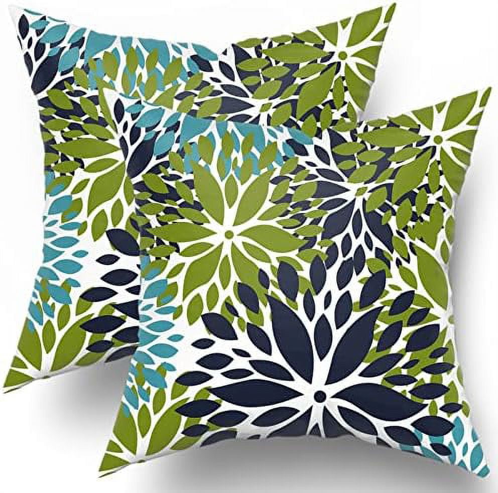 Navy Blue and Green 18x18 Decorative Pillow Covers 2 Pcs Dahlia Floral