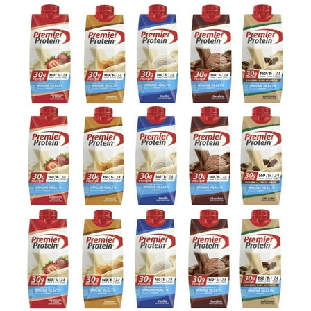 Premier Protein Shakes, High Protein Shake Assorted Sampler Variety Pack - 11 Fl Oz (5 Flavor - Pack of 15)