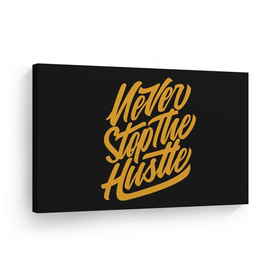 Smile Art Design Never Stop The Hustle Modern Orange Lettering Motivational Canvas Wall Art Inspirational Wall Art Entrepreneur Quote Canvas Print Modern Office Decor Artwork Gift Ready to Hang 8x12