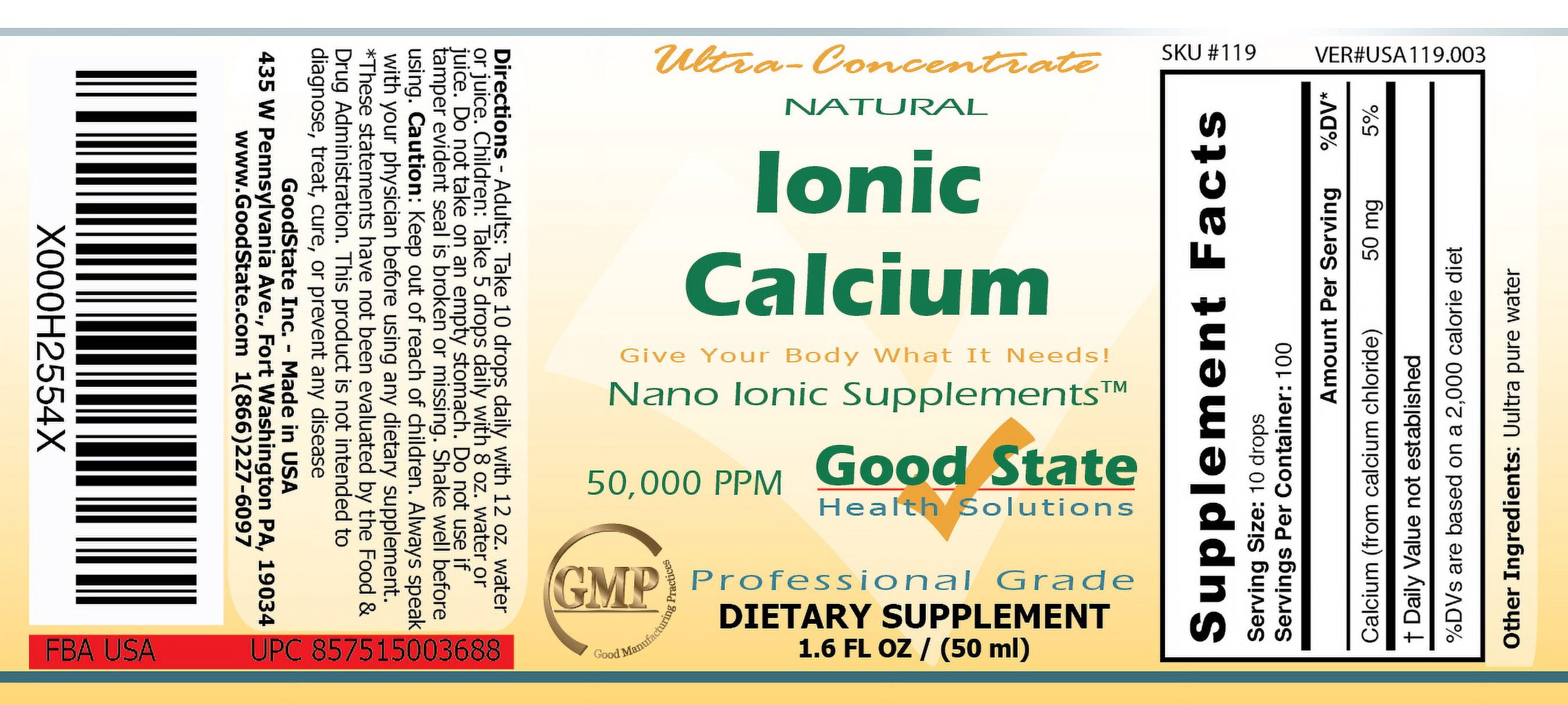 Good State Liquid Ionic Calcium Ultra Concentrate, 1.6 Fl Oz, 100 Servings – Supports Strong Bones & Teeth