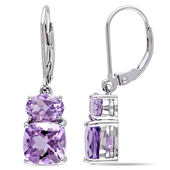 Everly Women's 5ct TGW Amethyst and Rose de France Sterling Silver Two-Stone Leverback Earrings