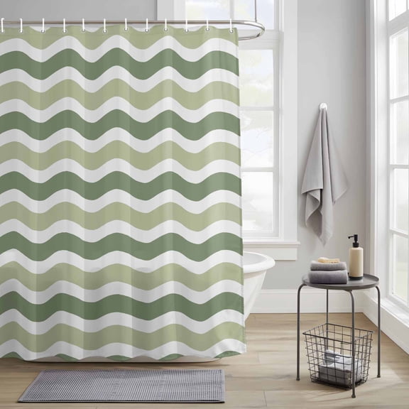 Bathroom Shower Curtain Sage Green Water Ripples Waterproof Shower Curtains with Hooks, Abstract Geometric Minimalist Style Bath Curtains Bathtub Curtain Home Decor 36x72in