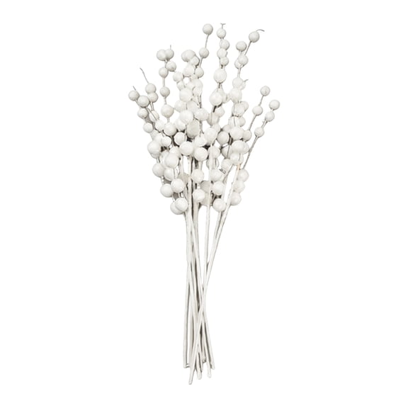 White Glitter Faux Berry Stems with Beaded Design, 15.7 Inch Artificial Christmas Picks for Tree and Vase Decoration