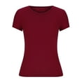 thumbnail image 4 of YYDGH Womens Summer Short Sleeve Cute Crop Tops Casual Basic Crewneck Slim Fit T-Shirts Wine Red S, 4 of 6