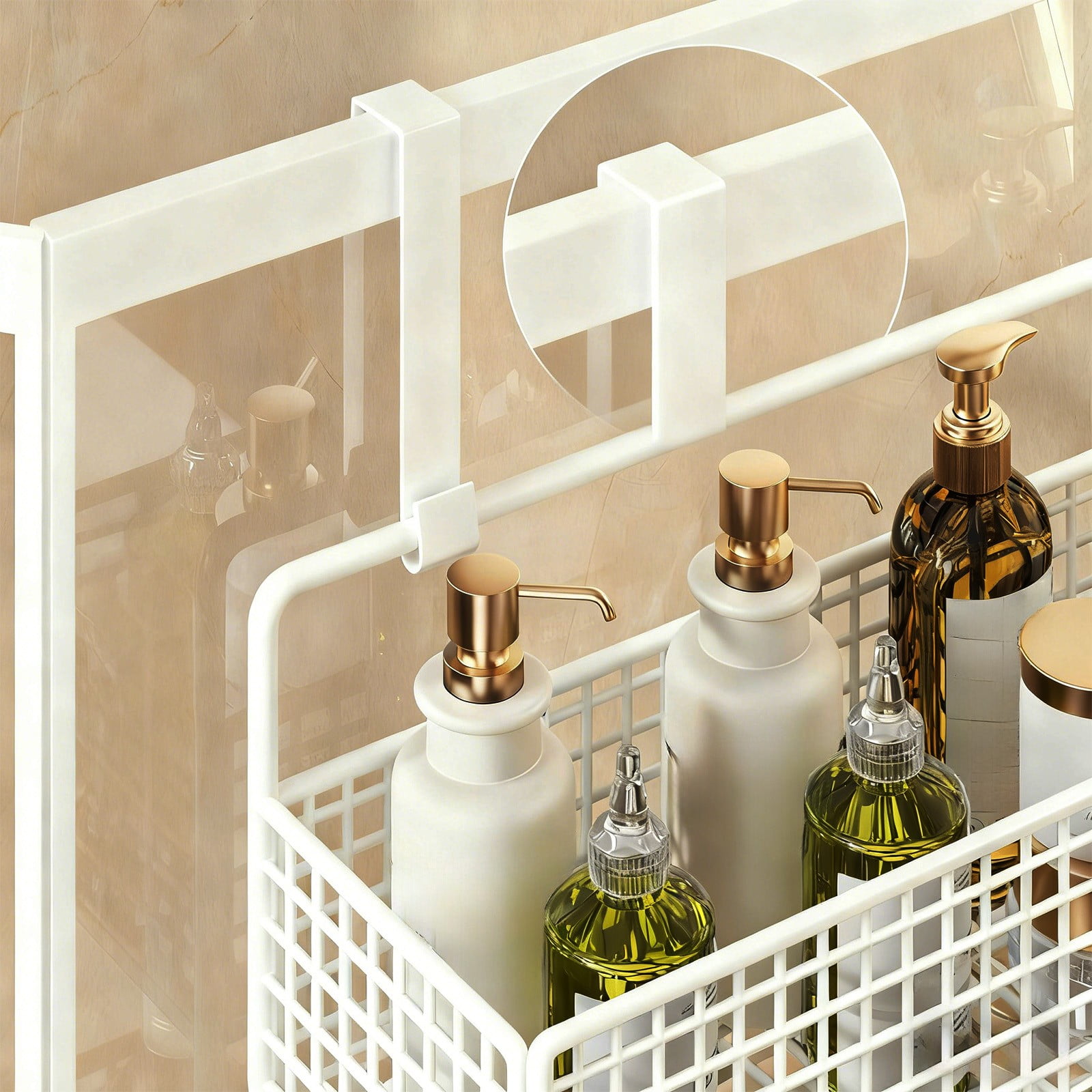Over The Door Two Tier Storage Basket Organizer with Hooks, Space-Saving Hanging Shelf for Bathroom, Kitchen, Pantry, Tool-Free Setup, Large Capacity for Toiletries, Snacks and Daily Essentials
