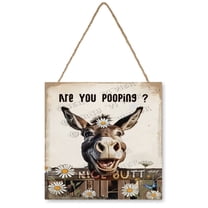 Donkey With Funny Quote Are You Pooping Wood Hanging Sign, Wood Wall Art, Funny Bathroom Wood Decor Sign, Rustic Wall Art for Bedroom Living Room 12x12 Inches