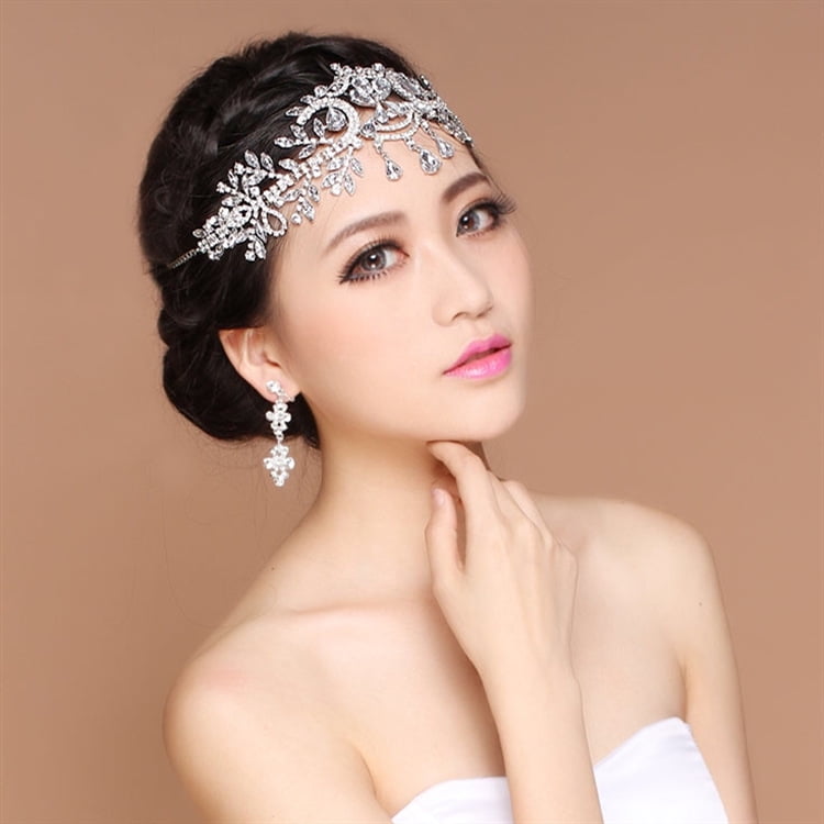Six Color Bridal Rhinestone Raindrop Hair Tiara Veil Headband Prom Wedding Crown 