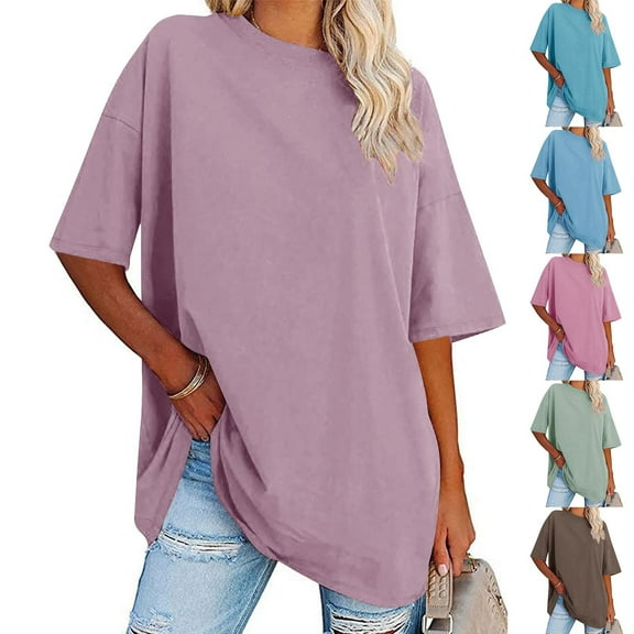 Aboser Oversized Tops for Women Summer Short Sleeve T Shirts Classic Fit Crewneck Tshirts Solid Color Casual Blouses Loose Basic Shirt