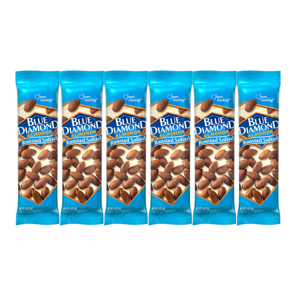 Snack Pack Blue Diamond Almonds, Roasted Salted, 1.5oz, 6-Pack, Protein-Rich, Healthy Snack, Non-GMO, Gluten-Free, Portable, Ideal for On-the-Go Snacking
