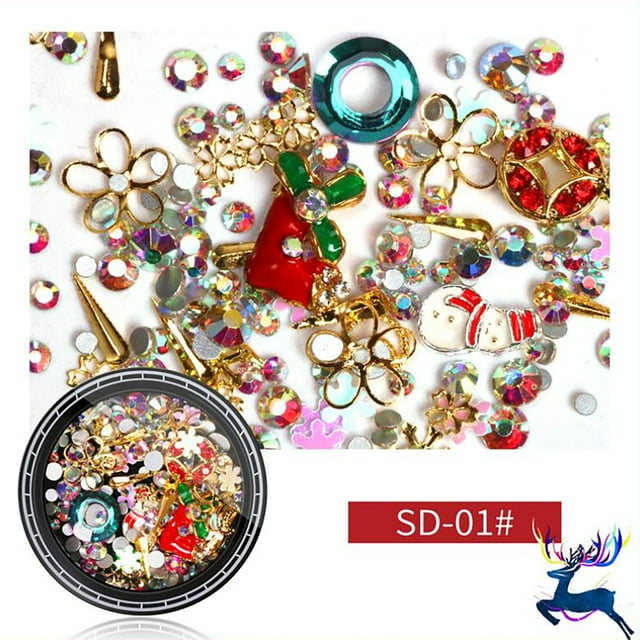 Iumwxz Santa Claus Snowflake Gift Alloy Pearl Mixed Nail Rhinestone