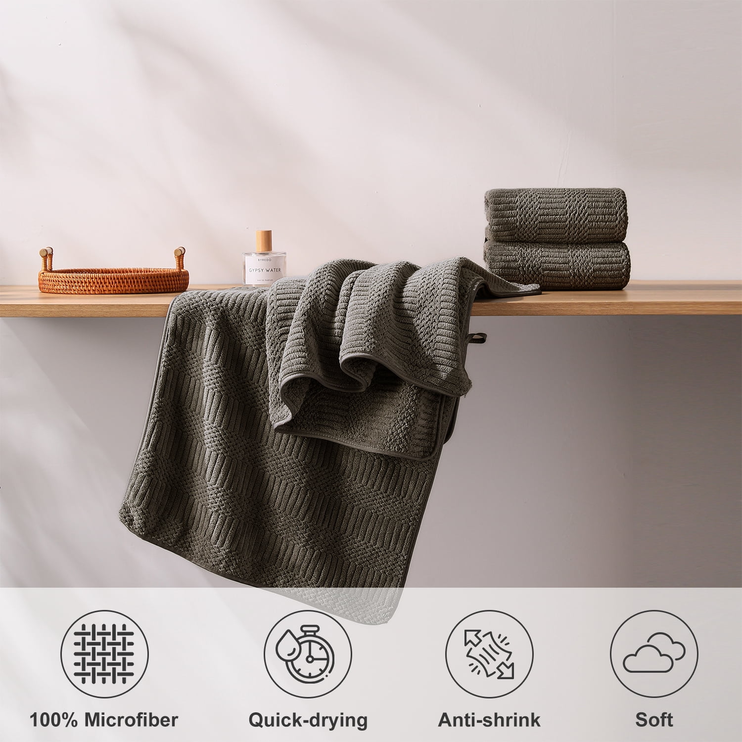 Jessy Home 12 Pack Dark Brown Hand Towel Set 16"x31" Soft Highly Absorbent Quick Dry Bathroom Towels 600 GSM Microfiber Plush Towels