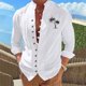thumbnail image 1 of Blusas y camisas de manga larga con cuello en V para hombre, informales, holgadas, a la moda, estampadas, con hebillas multibotones, de poliéster., 1 of 6