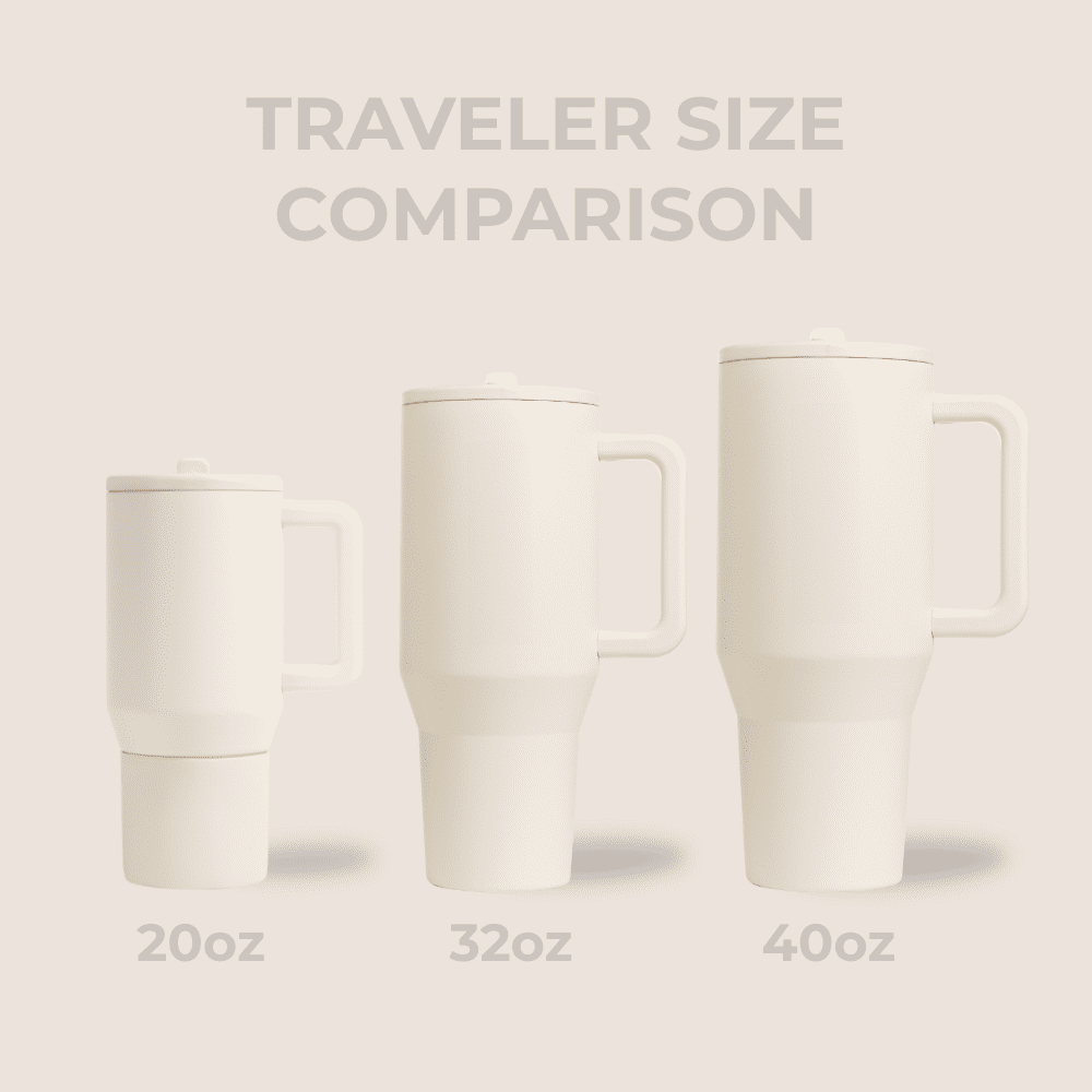 HydroJug Traveler 32 oz Water Bottle, Stainless Steel Insulated Tumbler with Flip Straw and Handle - Cream