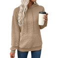 thumbnail image 2 of Sudadera con Capucha para Mujer, Informal, de Larga, con Cordón Ajustable, de Jacquard, Estilo Pulóver, Ropa Holgada. Caqui S, 2 of 7