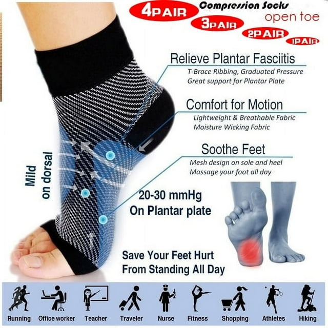 Tobillera de compresión Dicasser (paquete de 1/2/3/4/5) | Recuperación de lesiones, dolor articular | Soporte para el tendón de Aquiles, calcetines para fascitis plantar con soporte para el arco