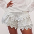 thumbnail image 2 of vigerkar Women Tiered Ruffle Shorts Floral Embroidered Eyelet Elastic Waist Wide Leg Boho Crochet Skirt Shorts (White, L), 2 of 9