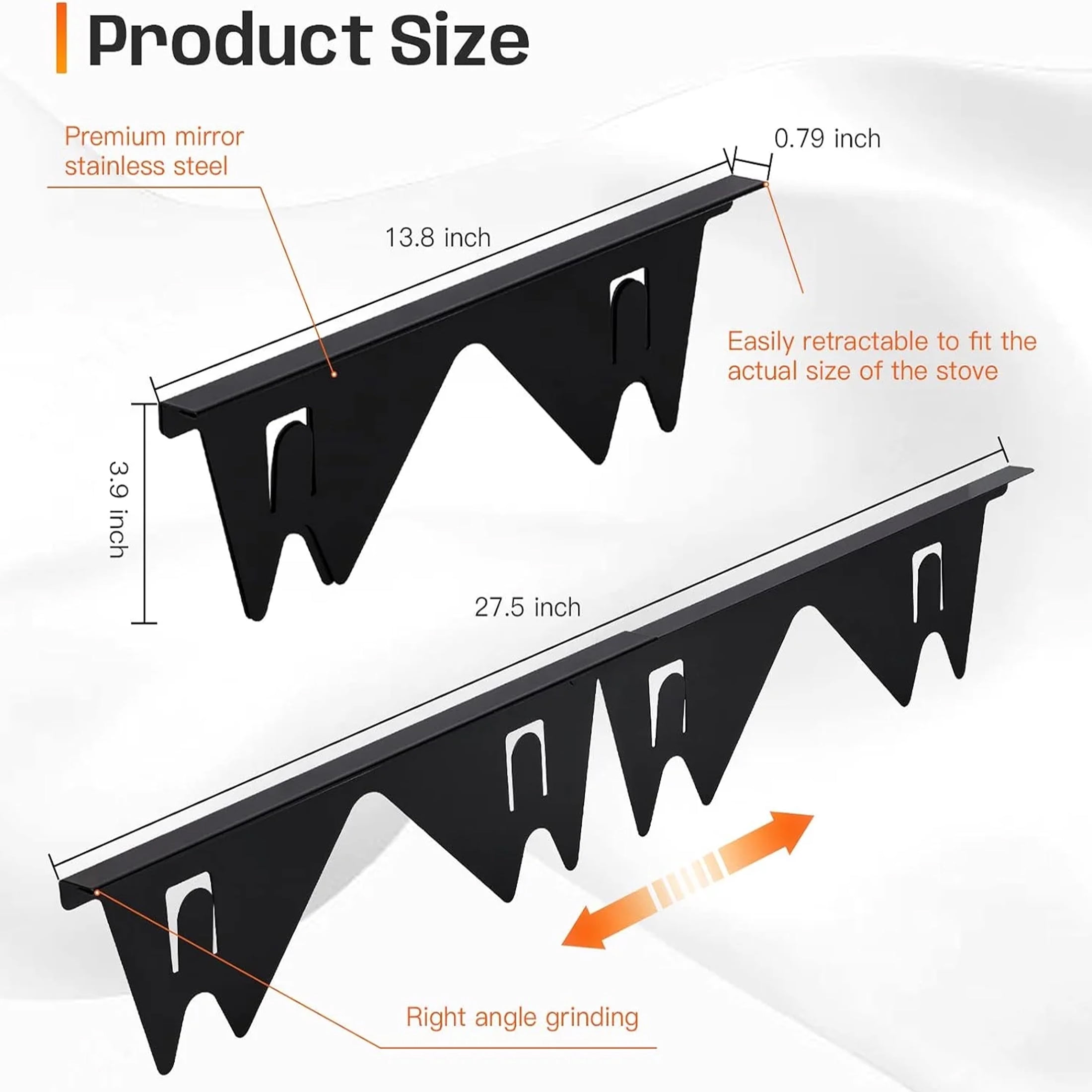 MOTMAX 2Pcs Stainless Steel Stove Gap Covers, Stove Gap Filler for Kitchen, Adjustable Length 13.8" to 27.5"