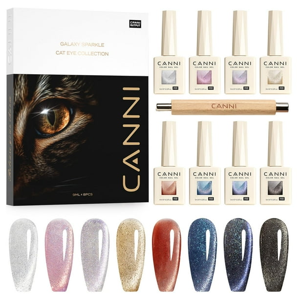 Set de esmaltes de uñas CANNI Cat Eye Gel 9 ml x 8 con imán y capa superior