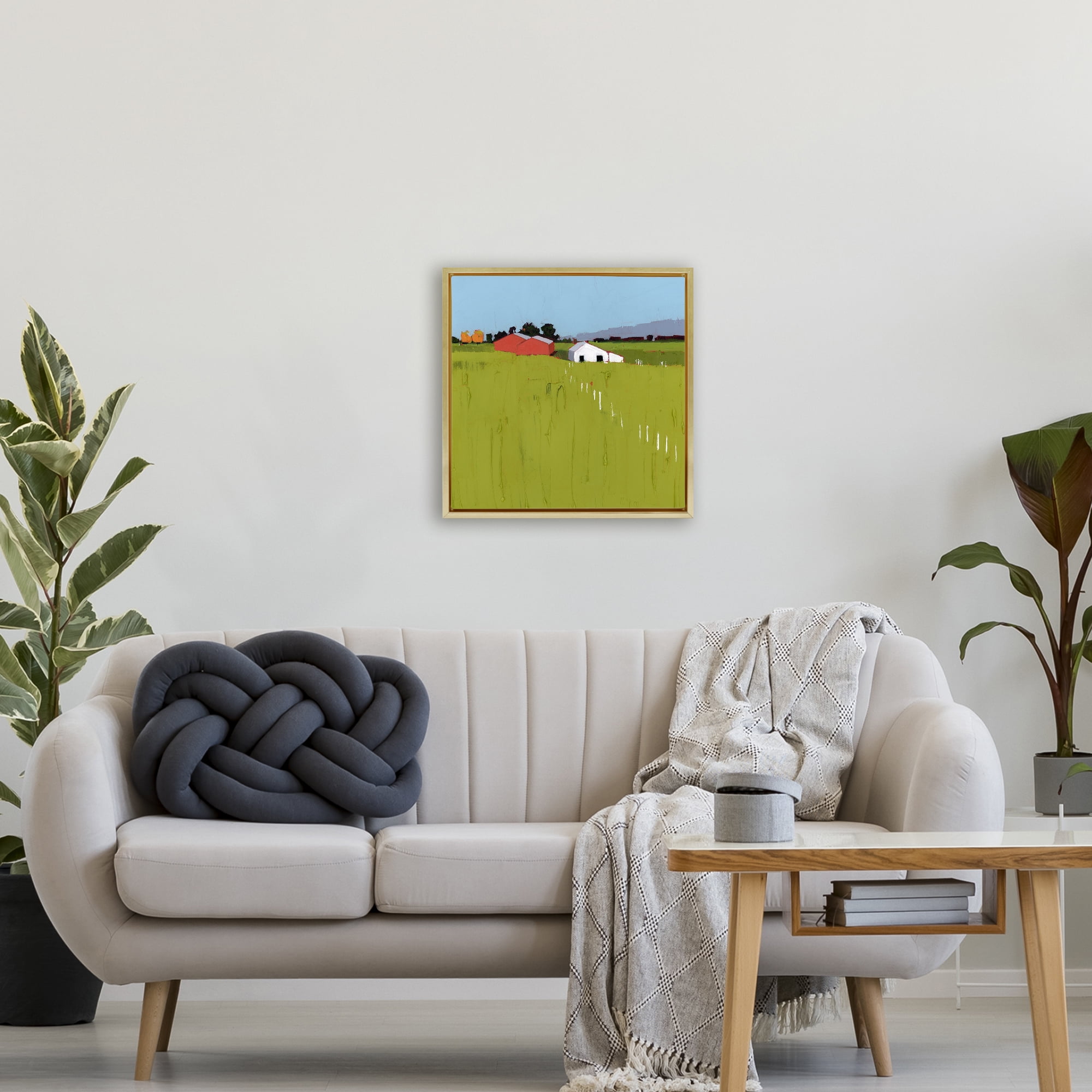 Pastoral Fence Line Gold Framed Floater Canvas Wall Art, design by Ruth LaGue