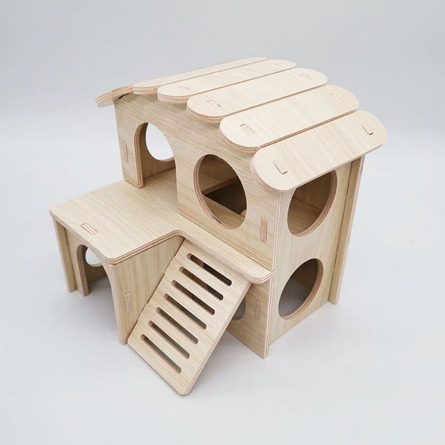 Columpio para hámster, balancín, nido pequeño, casa pequeña de madera maciza, nido para dormir para hámster, oso dorado, villa pequeña, suministros de juguetes