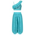 thumbnail image 2 of YONGHS Belly Dance Outfits for Girls Ruffle Crop Top with Wide-Leg Bloomers Pants 2PCS Set Blue 14, 2 of 5