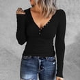 thumbnail image 2 of Women Fashion Solid Button Thermal Tops for Women Long Sleeve with Thumb Holes T Shirt V Neck Sleeveless Thermal Top for Women Pullover Long Sleeve Slim Thermal Underwear Top for Women Top, 2 of 5
